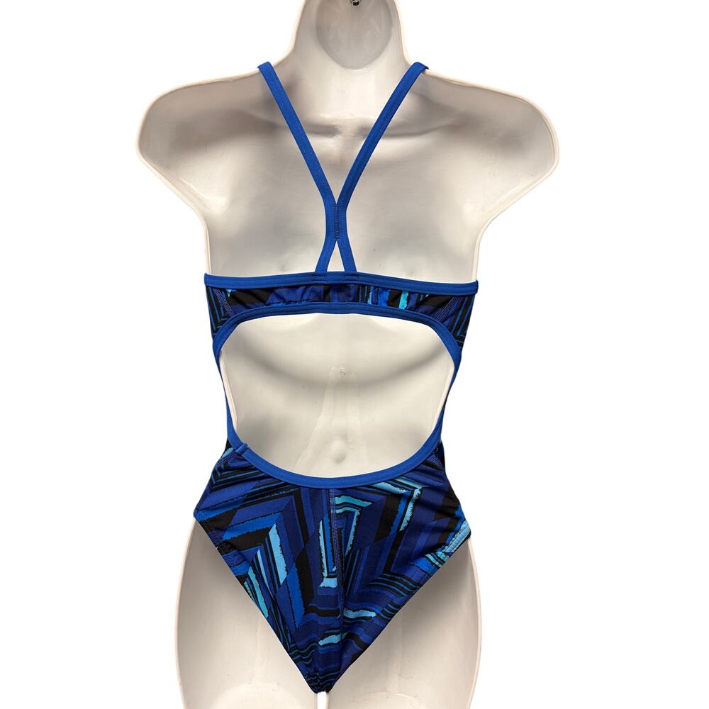 Speedo Endurance+ Blue Geometric Open Back One Piece Swimsuit Size 6 - Picture 4 of 6